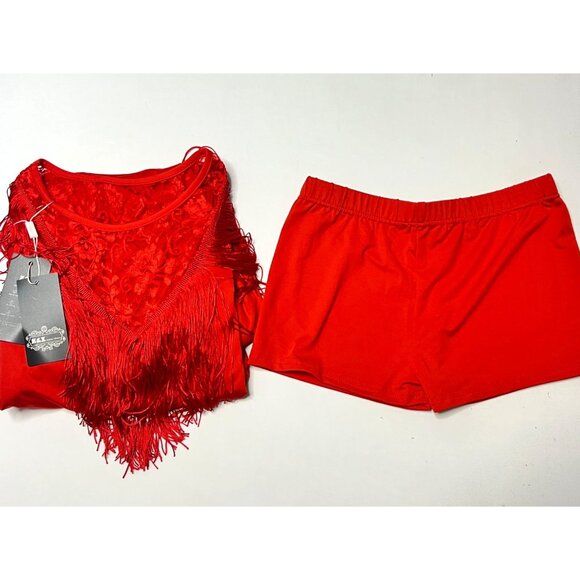 Z&X Red Latin Dance Dress With Fringe Lace Dress Size M - Picture 4 of 15